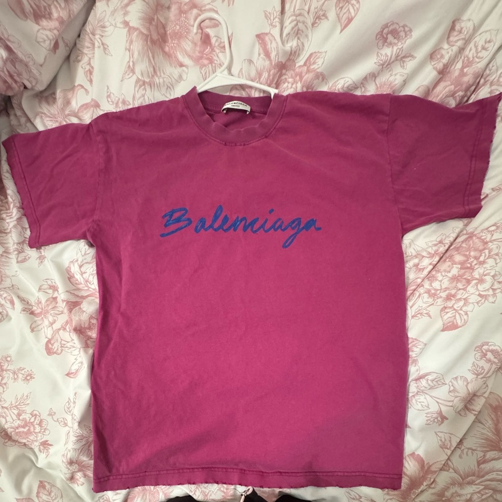 Balenciaga Fuchsia Tee with Navy Logo (AUTHENTIC)